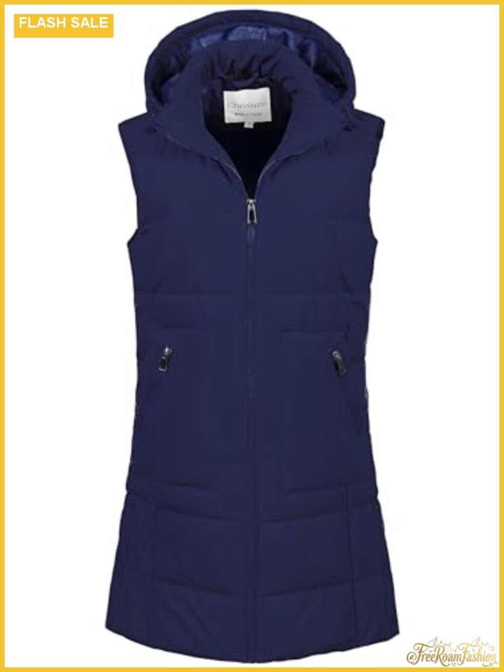 Long Warm Puffer Vest Fleece Sleeveless Waterproof Hood